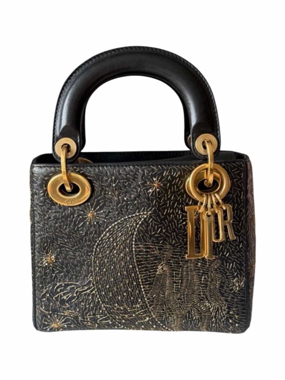 Dior Mini Lady Dior “The Moon in My Eyes” Embroidered Black Calfskin Gold
